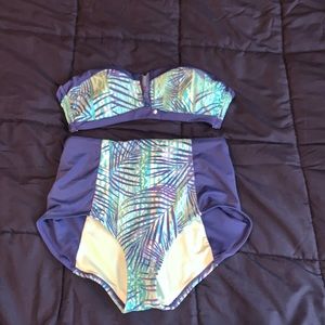 Adore 2 toned blue high waist swimsuit